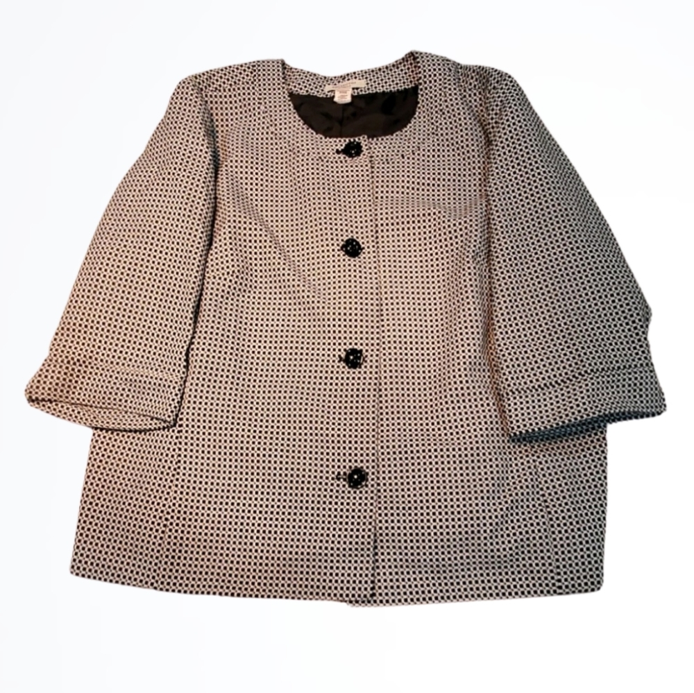 Covington Woman Long Houndstooth Style 4 Butto Cape Open Sleeve Blazer Size 20W